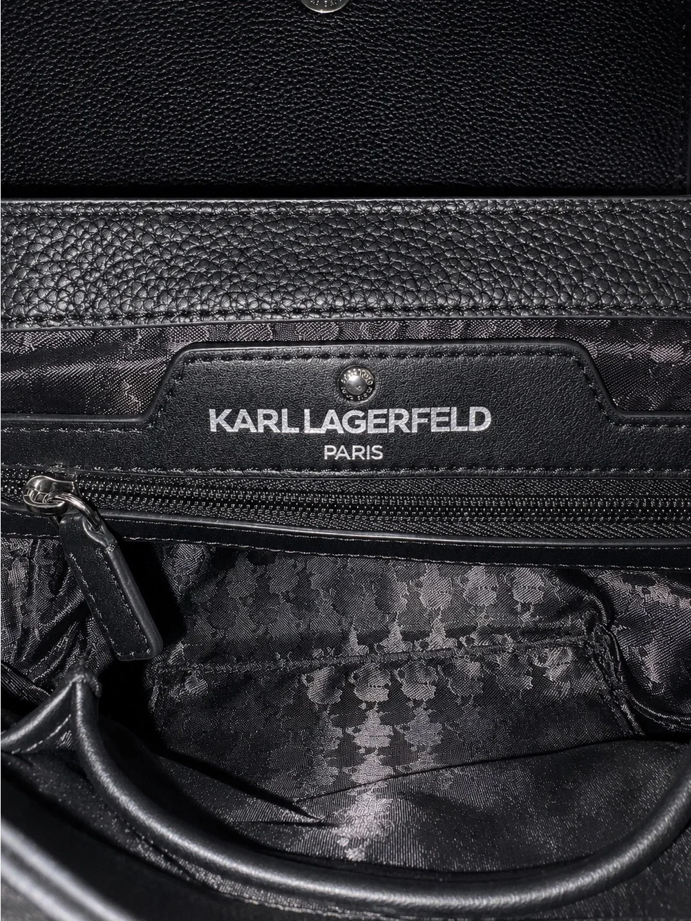 Karl Lagerfeld Black Satchel with Paris Badge Accents